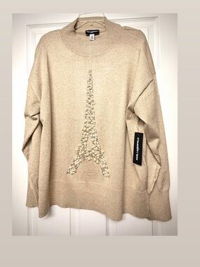 Karl Lagerfeld Beige Sweater with Pearl Eiffel Motif